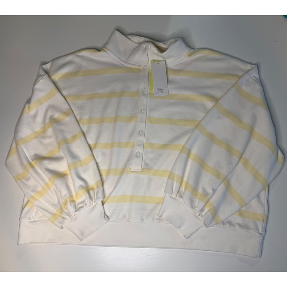 all in motion Tops - All in Motion Womens XXL French Terry Sweatshirt Yellow White Striped Snap Mock